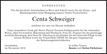 Traueranzeige von Centa Schweiger von merkurtz