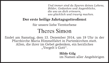Traueranzeige von Theres Simon von merkurtz