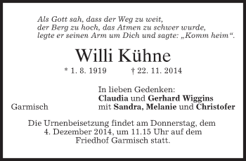 Traueranzeige von Willi Kühne von merkurtz