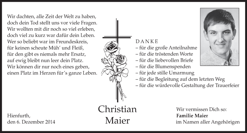  Traueranzeige für Christian Maier vom 06.12.2014 aus merkurtz