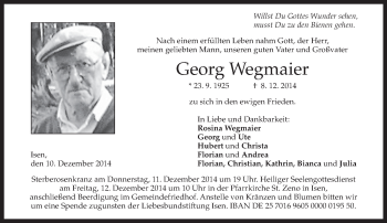 Traueranzeige von Georg Wegmaier von merkurtz