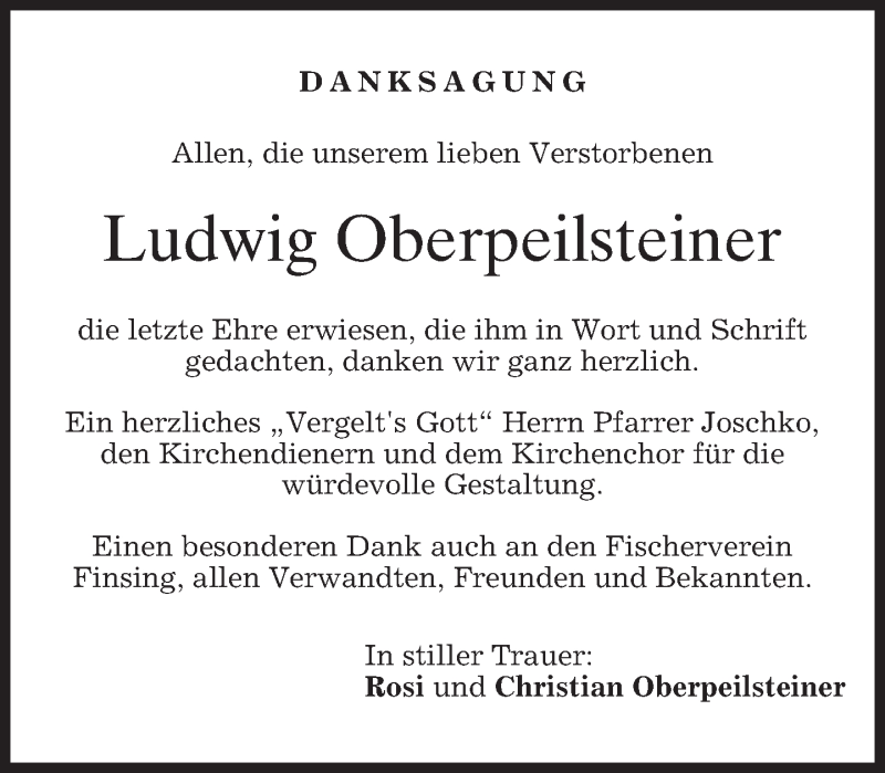  Traueranzeige für Ludwig Oberpeilsteiner vom 13.12.2014 aus merkurtz