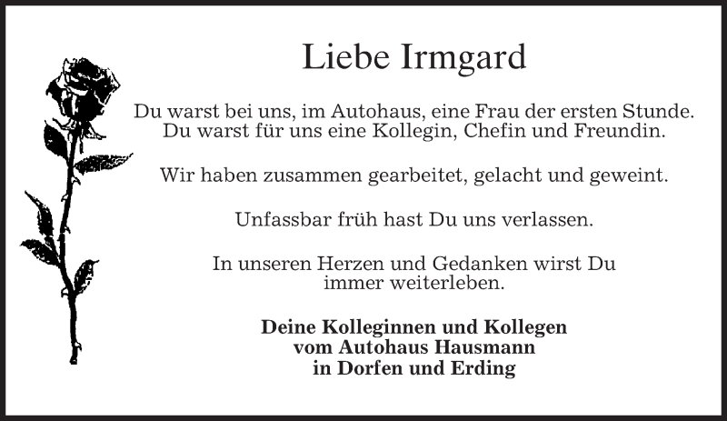  Traueranzeige für Irmgard Hausmann vom 17.12.2014 aus merkurtz