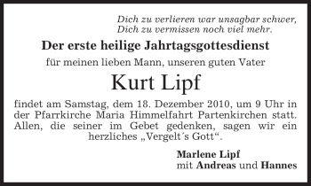 Traueranzeige von Kurt Lipf von MERKUR & TZ