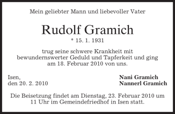 Traueranzeige von Rudolf Gramich von MERKUR & TZ