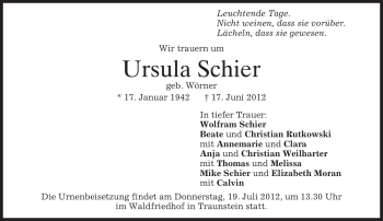 Traueranzeige von Ursula Schier von MERKUR & TZ
