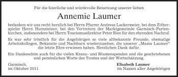 Traueranzeige von Annemie Laumer von MERKUR & TZ