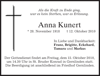 Traueranzeige von Anna Kunert von MERKUR & TZ