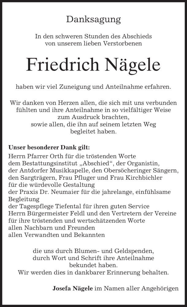  Traueranzeige für Friedrich Nägele vom 05.01.2012 aus MERKUR & TZ