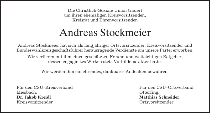  Traueranzeige für Andreas Stockmeier vom 28.06.2010 aus MERKUR & TZ