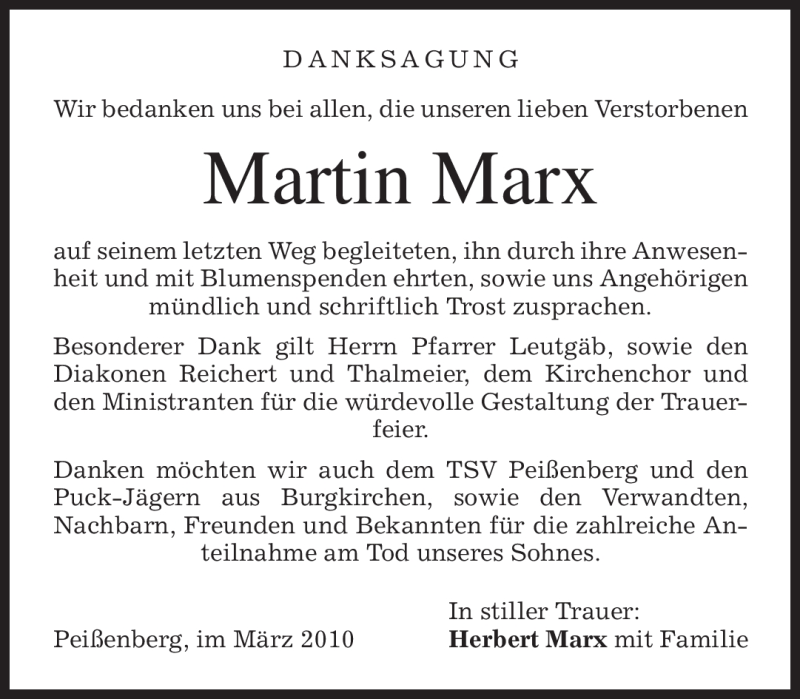  Traueranzeige für Martin Marx vom 02.03.2010 aus MERKUR & TZ