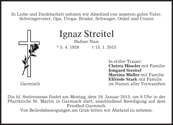 Traueranzeige von Ignaz Streitel von merkurtz