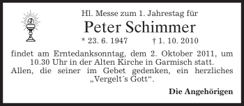 Traueranzeige von Peter Schimmer von MERKUR & TZ