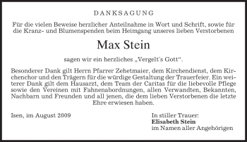 Traueranzeige von Max Stein von MERKUR & TZ