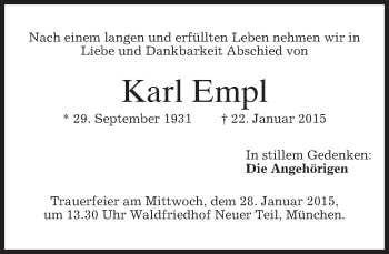 Traueranzeige von Karl Empl von merkurtz