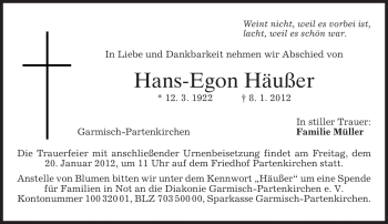 Traueranzeige von Hans-Egon Häußer von MERKUR & TZ