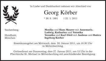 Traueranzeige von Georg Körber von MERKUR & TZ