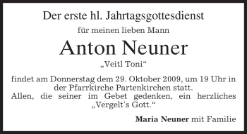 Traueranzeige von Anton Neuner von MERKUR & TZ