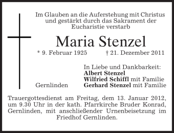 Traueranzeige von Maria Stenzel von MERKUR & TZ