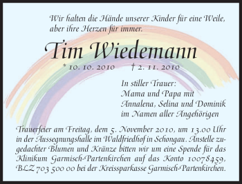 Traueranzeige von Tim Wiedemann von MERKUR & TZ