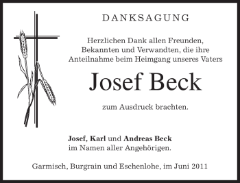 Traueranzeige von Josef Beck von MERKUR & TZ