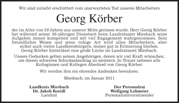 Traueranzeige von Georg Körber von MERKUR & TZ