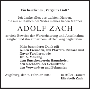 Traueranzeige von Adolf Zach von MERKUR & TZ