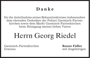 Traueranzeige von Georg Riedel von MERKUR & TZ