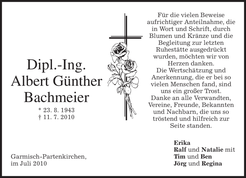  Traueranzeige für Albert Günther Bachmeier vom 21.07.2010 aus MERKUR & TZ