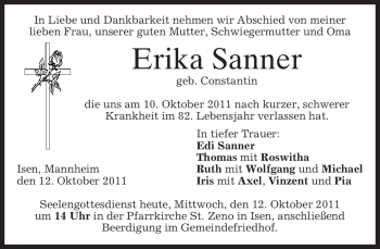 Traueranzeige von Erika Sanner von MERKUR & TZ