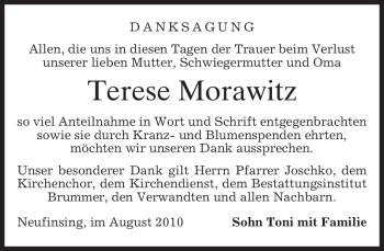 Traueranzeige von Terese Morawitz von MERKUR & TZ