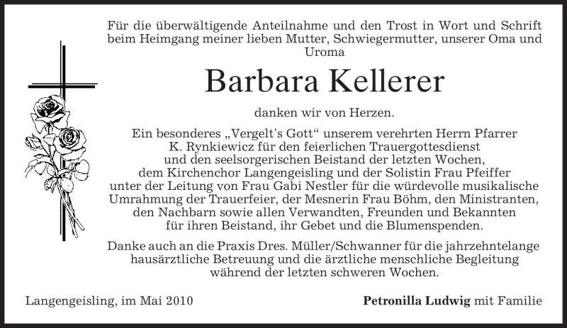  Traueranzeige für Barbara Kellerer vom 22.05.2010 aus MERKUR & TZ