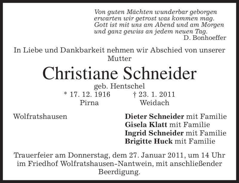 Traueranzeigen Von Christiane Schneider Trauer Merkur De