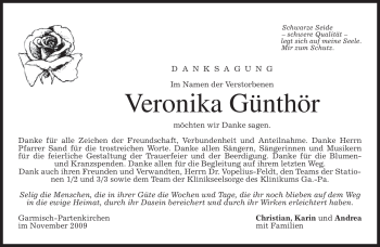 Traueranzeige von Veronika Günthör von MERKUR & TZ