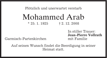 Traueranzeige von Mohammed Arab von MERKUR & TZ
