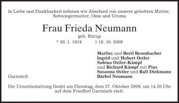 Traueranzeige von Frieda Neumann von MERKUR & TZ