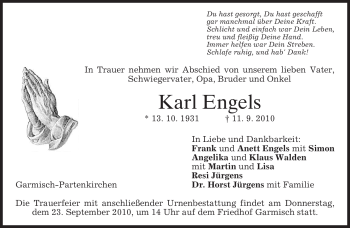Traueranzeige von Karl Engels von MERKUR & TZ