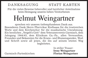 Traueranzeige von Helmut Weingartner von MERKUR & TZ