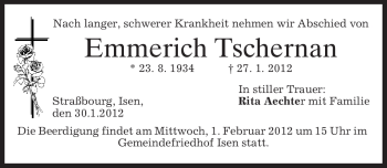 Traueranzeige von Emmerich Tschernan von MERKUR & TZ
