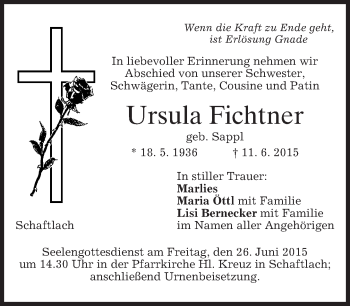 Traueranzeige von Ursula Fichtner von merkurtz