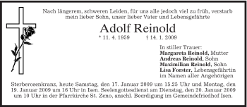 Traueranzeige von Adolf Reinold von MERKUR & TZ