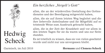Traueranzeige von Hedwig Scheck von MERKUR & TZ