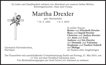 Traueranzeige von Martha Drexler von MERKUR & TZ
