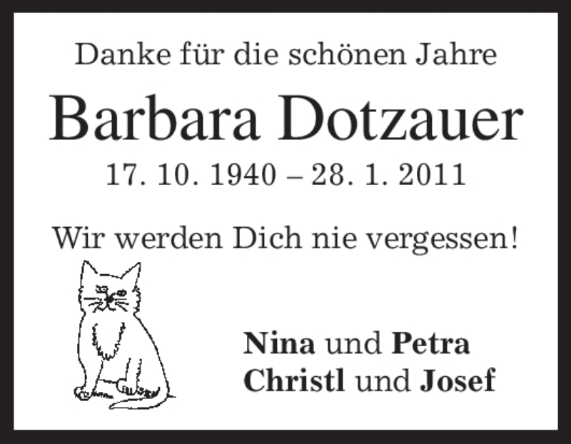  Traueranzeige für Barbara Dotzauer vom 03.02.2011 aus MERKUR & TZ