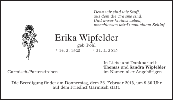 Traueranzeige von Erika Wipfelder von merkurtz