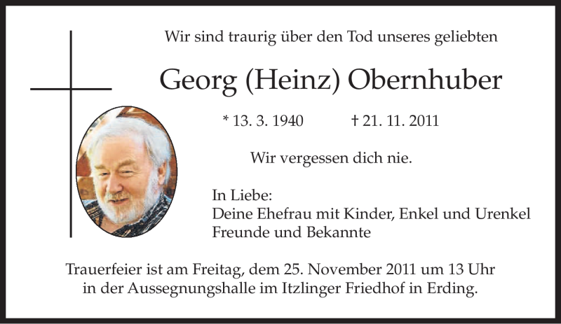  Traueranzeige für Georg Obernhuber vom 23.11.2011 aus MERKUR & TZ