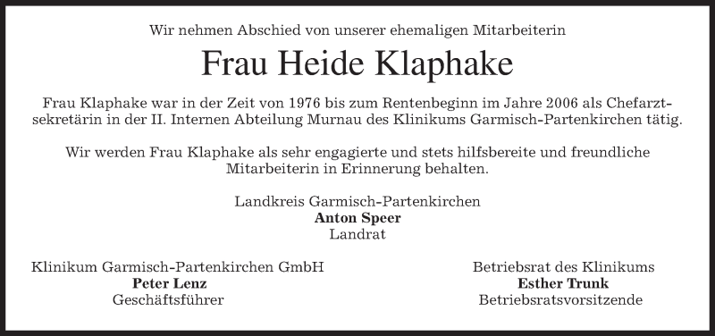  Traueranzeige für Heide Klaphake vom 17.04.2015 aus merkurtz