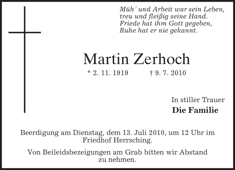  Traueranzeige für Martin Zerhoch vom 10.07.2010 aus MERKUR & TZ