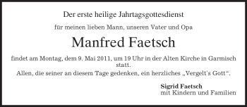 Traueranzeige von Manfred Faetsch von MERKUR & TZ