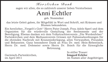 Traueranzeige von Anni Echtler von MERKUR & TZ